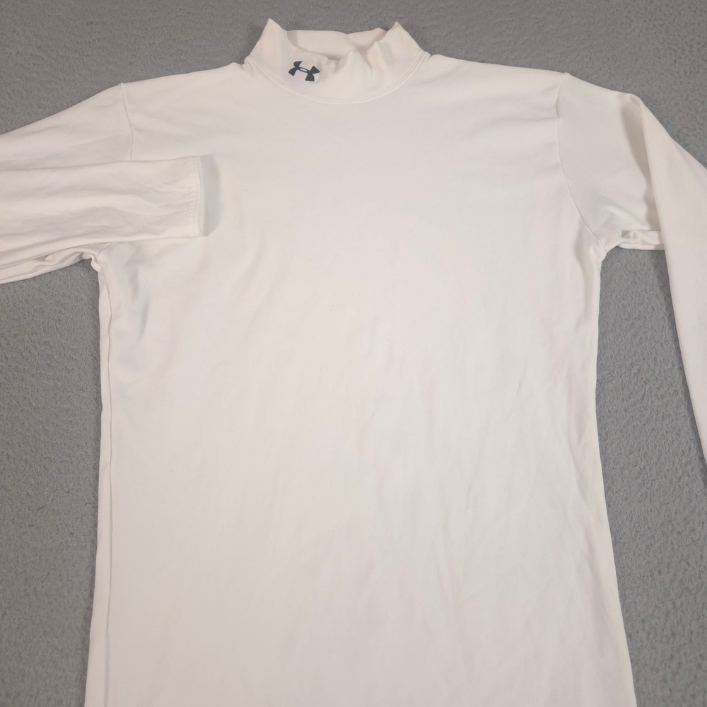 VINTAGE Under Armour‎ Top Womens XL White ColdGear Mock Neck Long Sleeve Gym Y2K